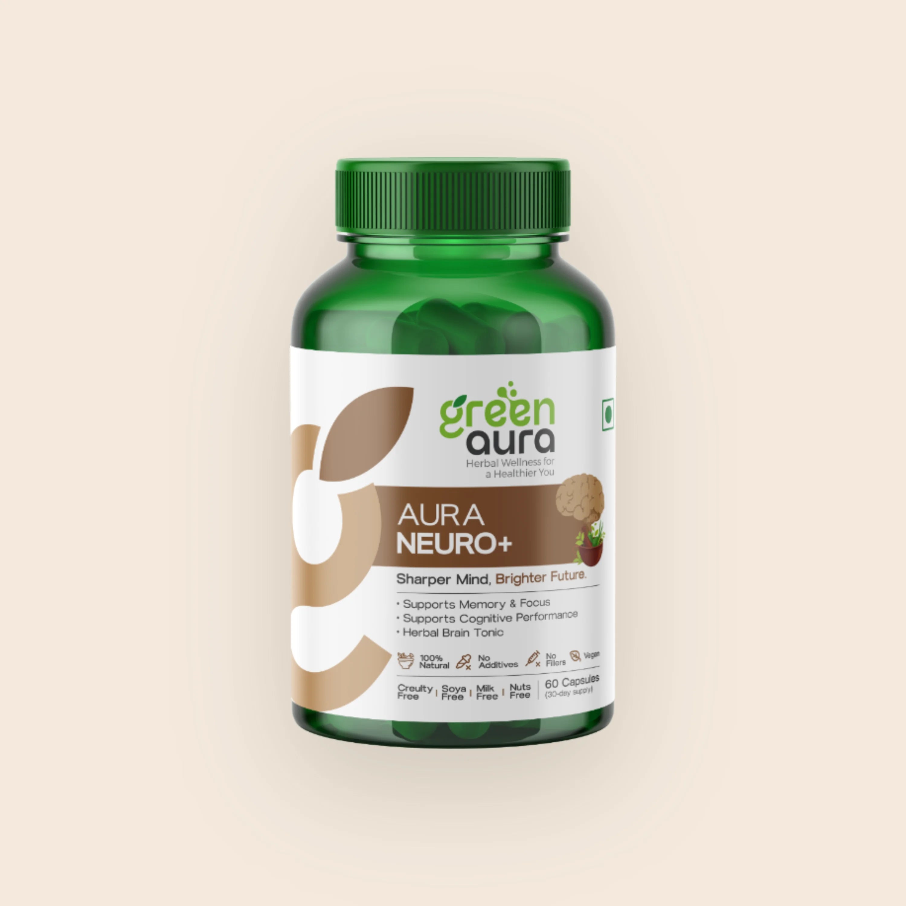 Aura Neuro+ bottle, 60 capsules, front